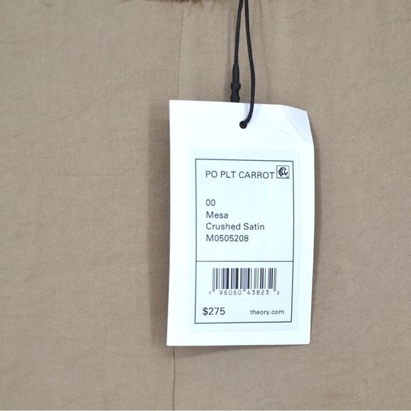 NEW Theory Pleated Carrot Trouser Pant Pull On Crushed Satin in Beige Women's 00 - Picture 9 of 9